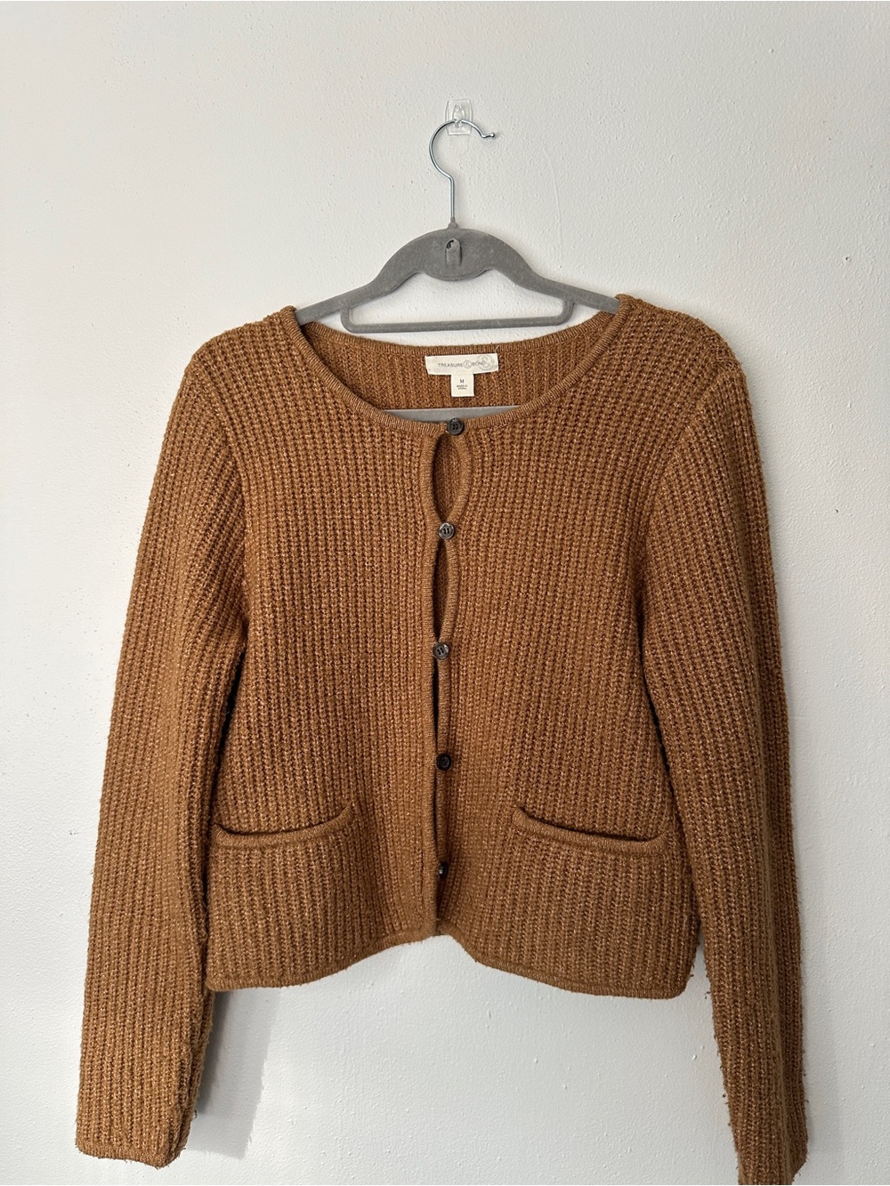 Treasure & Bond Camel Brown Button-Front Knit Cardigan